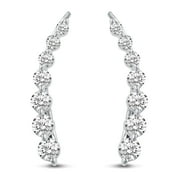 1 1/2 Carat tw Cubic Zirconia Shiny Ear Jacket Climber Earrings in 925 Sterling Silver Crawler Jewelry