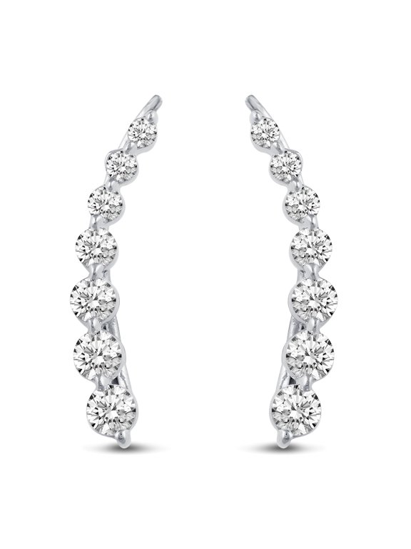 1 1/2 Carat tw Cubic Zirconia Shiny Ear Jacket Climber Earrings in 925 Sterling Silver Crawler Jewelry