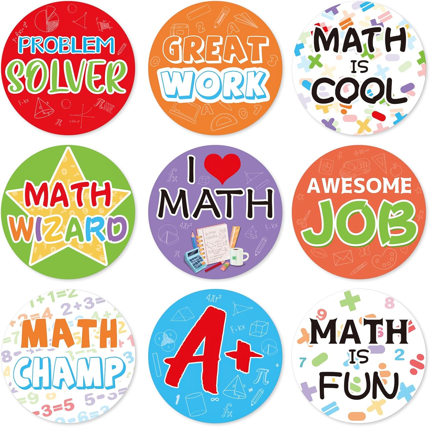 1 1/2" Cute Preschool Kindergarten Math Reward School Stickers, 480PCS ...