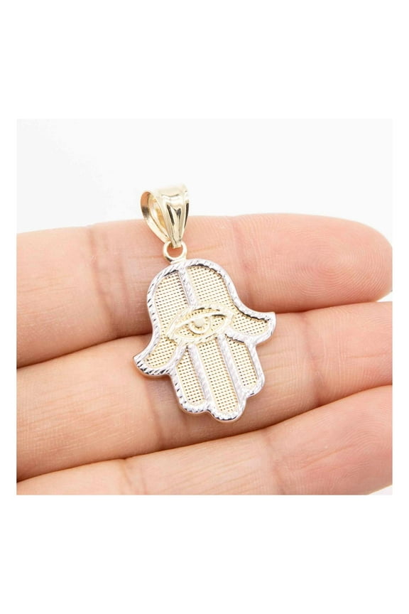 1 1/2" Diamond-Cut Hamsa Pendant Unisex Adult Charm Real 10K Yellow White Gold 1.50 Gr - GOLDUM NYC