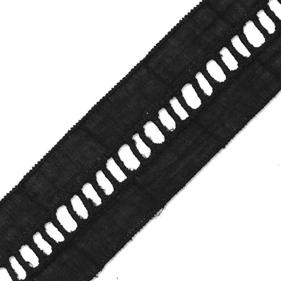 1-1/2" Faggoting Cotton Ladder Lace Trim, 4-Yards, TR-11093B (Black)
