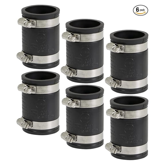 1-1/2" Flexible Coupling - Black DWV Connector, Universal Fit for Cast Iron, Copper & PVC, Leak-Proof & Underground Rated