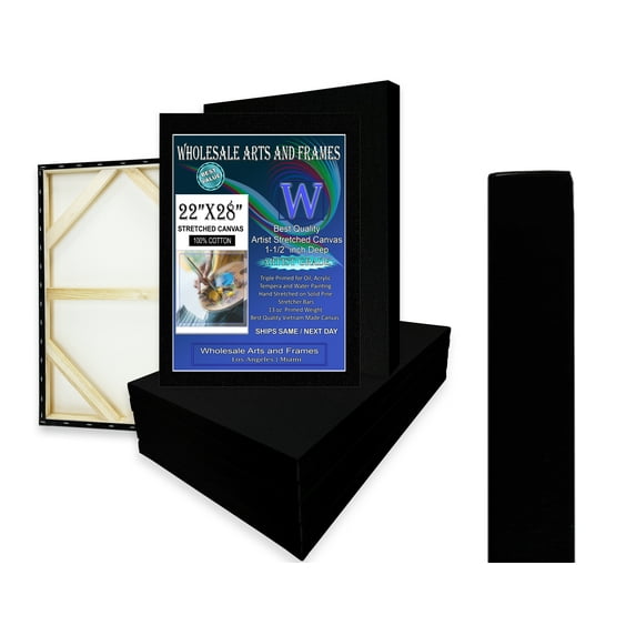 1-1/2" Gallery Depth Black Stretched Canvas 22x28 5 Pack 13oz Professional Artist Quality, 100% Cotton, Art Supplies for Crafts, Gesso-Primed for Oil, Acrylic & Mixed Media