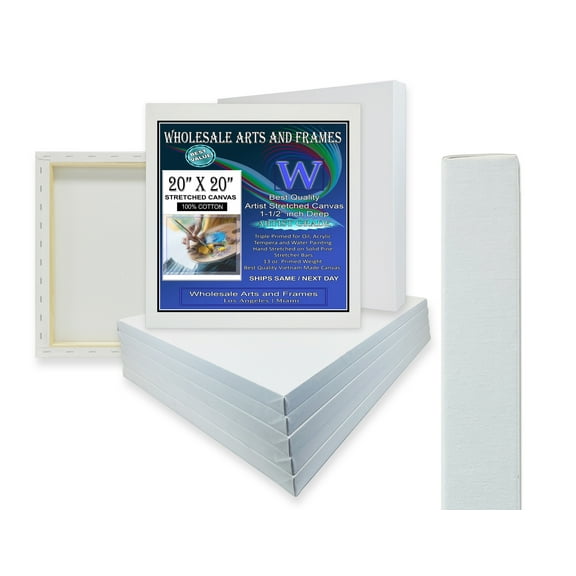 1-1/2" Gallery Depth White Stretched Canvas 20x20 2 Pack 13oz Professional Artist Quality, 100% Cotton, Art Supplies for Crafts, Gesso-Primed for Oil, Acrylic & Mixed Media