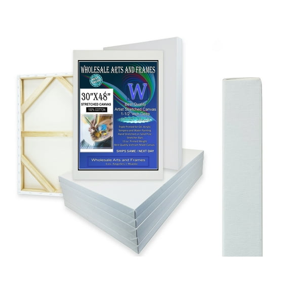 1-1/2" Gallery Depth White Stretched Canvas 30x48 10 Pack 13oz Professional Artist Quality, 100% Cotton, Art Supplies for Crafts, Gesso-Primed for Oil, Acrylic & Mixed Media