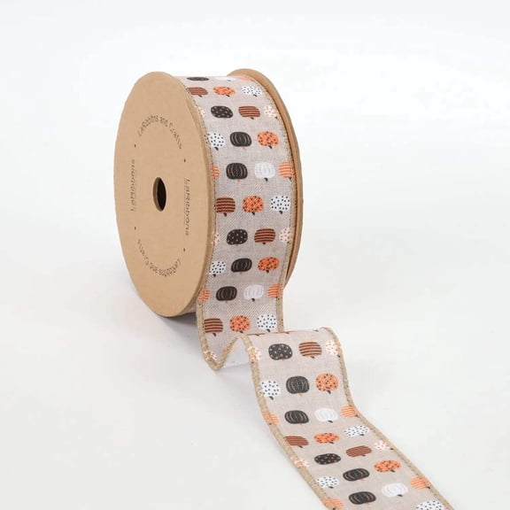 LaRibbons 1 1/2 Holiday Wired Ribbon | Pumpkin Natural/Brown/Multi | 10 Yard Roll