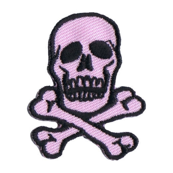 1 1/2 INCH Skull Crossbones Black On Light Pink Patch Poison Iron On Applique