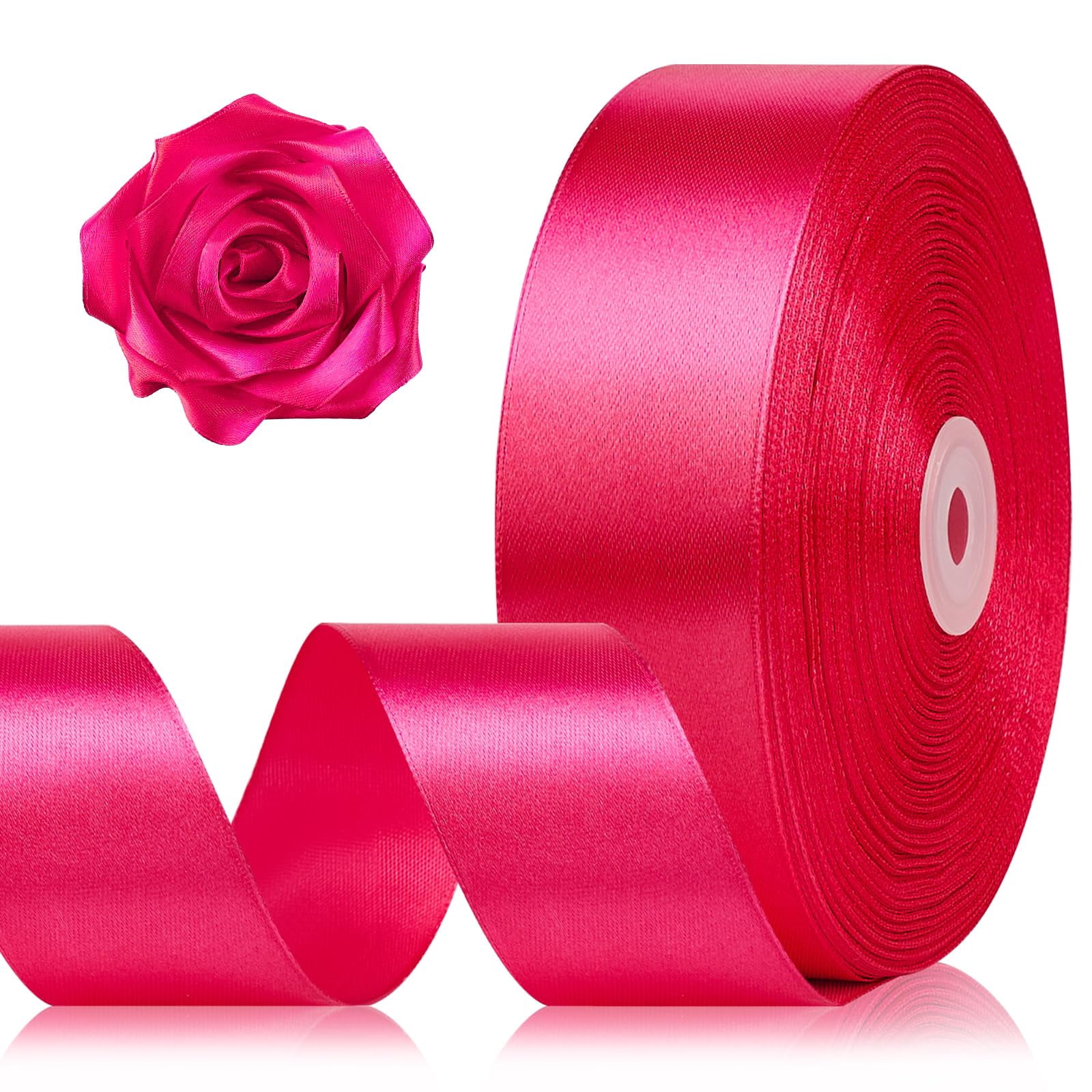1-1/2 Inch 100 Yards BDF32 Hot Pink Satin Ribbon, Rose Red Solid Fabric ...