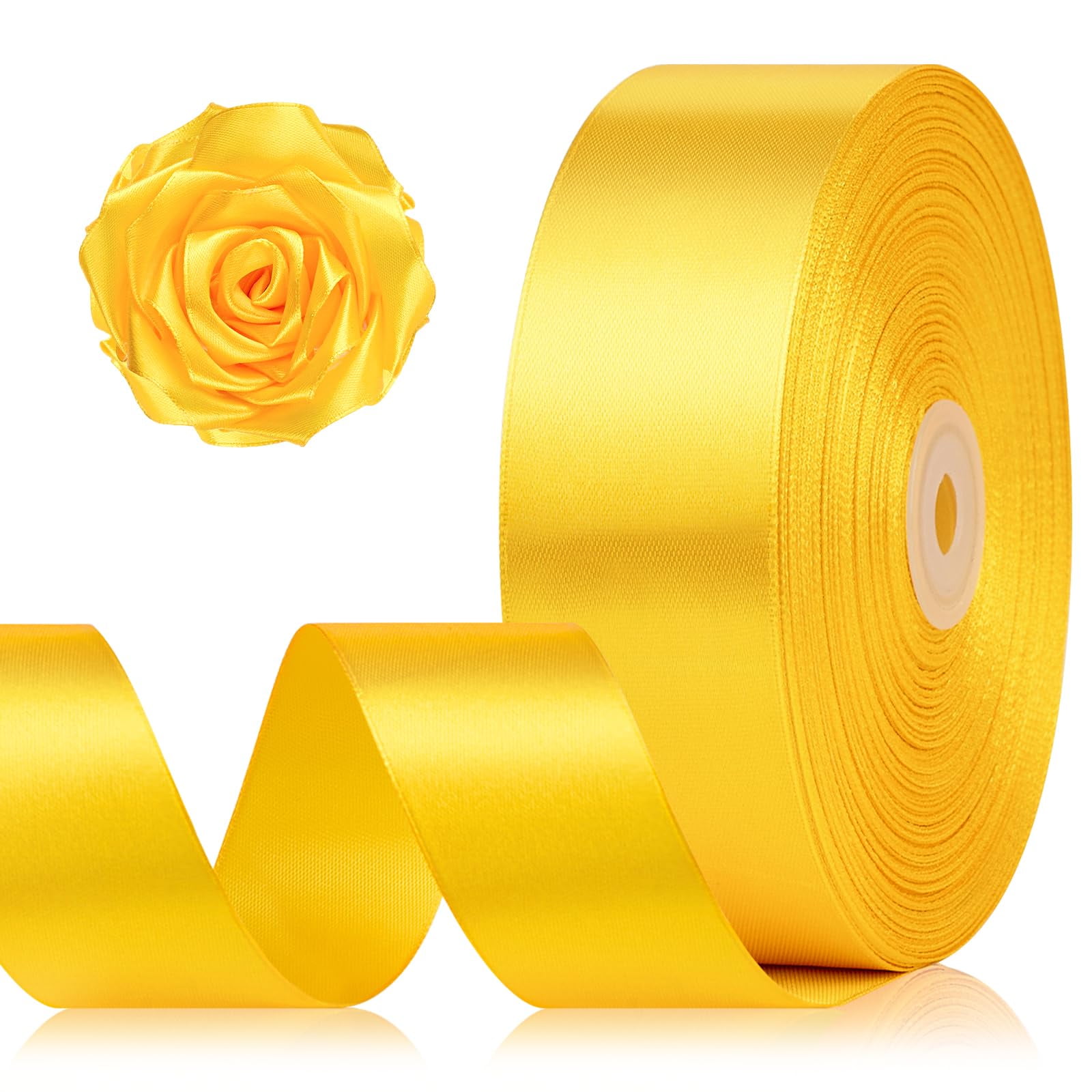 1-1/2 Inch 100 Yards BDF32 Yellow Satin Ribbon, Solid Fabric Ribbon ...