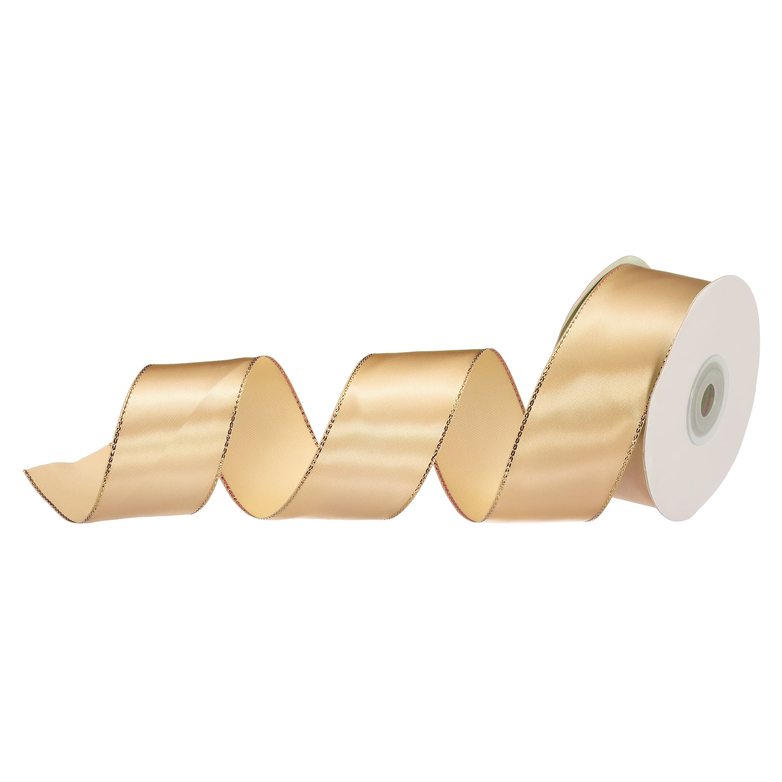 1 1/2 Inch 25 Yard Wide Satin Ribbon with Gold Edges Grosgrain Fabric