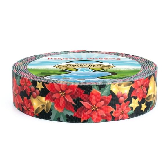Country Brook Design - 1 1/2 Inch Christmas Poinsettias Polyester Webbing, 5 Yards