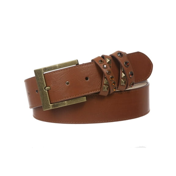1 1/2 Inch Genuine Leather Jean Belt With Rhinestone Loop Detail