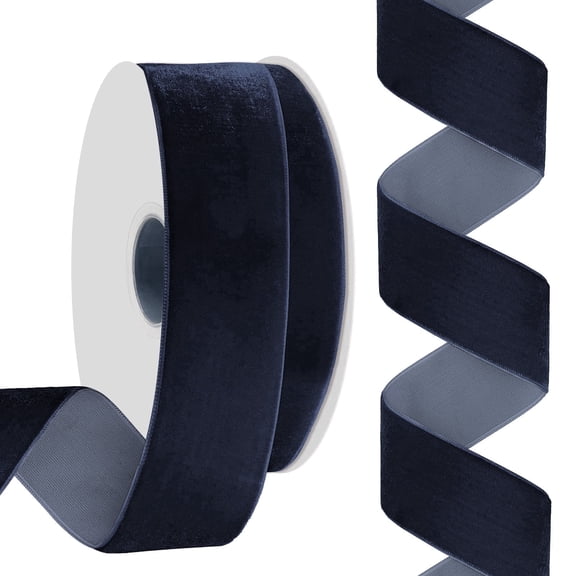 LoomJoyz 1-1/2 Inch Navy blue Velvet Ribbon - 20 Yards Single Face Thin Ribbon for Gift Wrapping, Wedding Decor & DIY Hair Bows