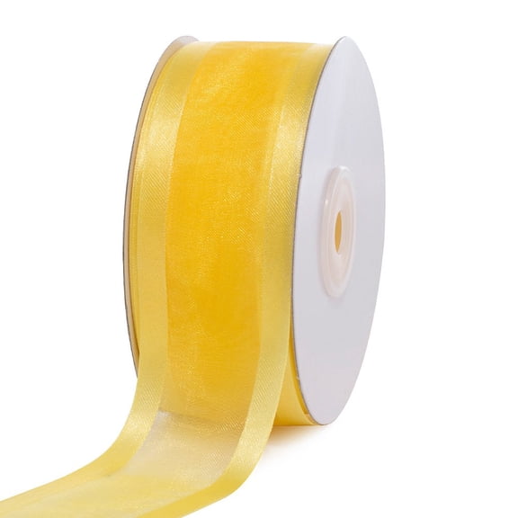 1-1/2-Inch Organza with Satin Edge Ribbon, 25 yd, Canary Yellow Sheer