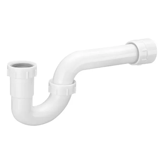 1 1/2 Inch P Trap Sink Drain Pipe Kit with Threaded Adapter TPU Leak Resistant Washers PP Plastic Basin Waste Under Sink Plumbing for Kitchen Bathroom Sewer Drain White