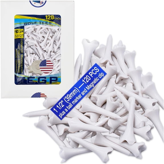 1 1/2 Inch Plastic Golf Tees,Short Golf Tees Plastic 120 Pack-4 Prongs with High Stability and Low-Friction Performance,White Golf TeesShort Tees for Irons,Par Threes,Hybrids and Driving Range.