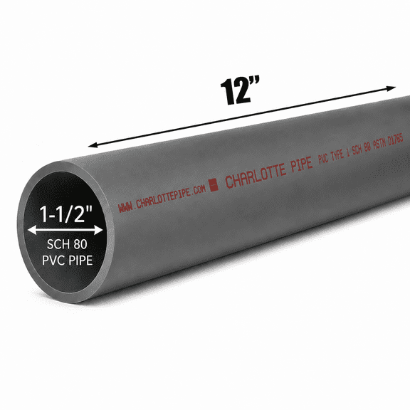 1-1/2 Inch Schedule 80 PVC Pipe - Cut to Custom Length (12")