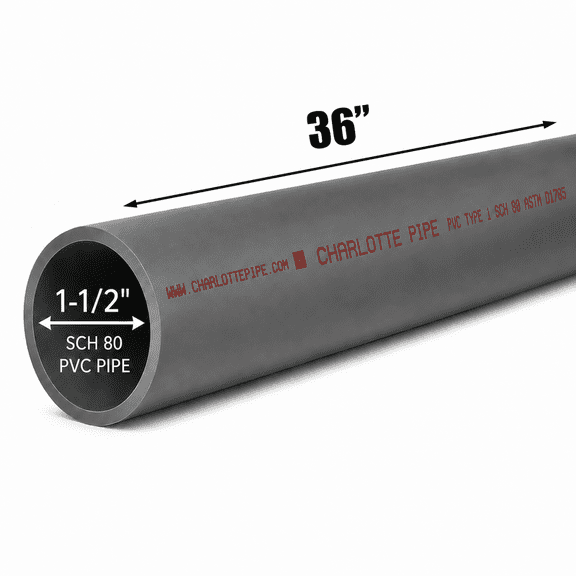 1-1/2 Inch Schedule 80 PVC Pipe - Cut to Custom Length (36")