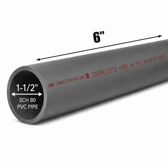 1-1/2 Inch Schedule 80 PVC Pipe - Cut to Custom Length (6")