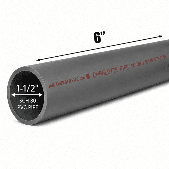 1-1/2" Diameter Schedule 80 PVC Pipe, 6" Length
