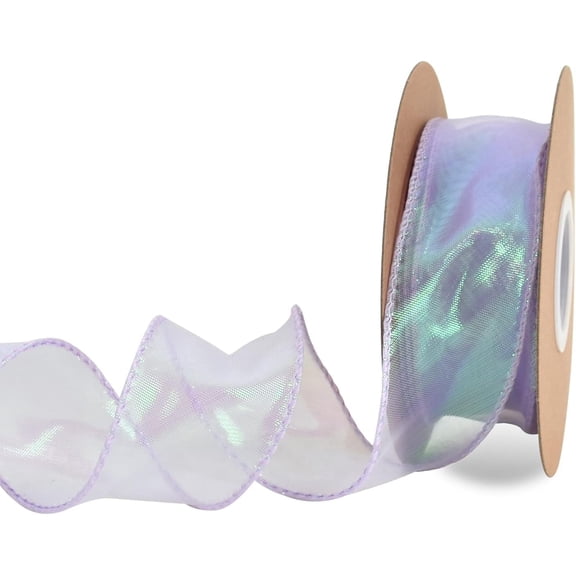 1-1/2 Inch Wide Laser Light Purple Violet Wired Chiffon Ribbon Shimmer Sheer Organza Ribbons for Crafts Floral Bouquets Wedding Party Decorations Valentine's Day Gift Wrapping Bow Making(10yd) shiny