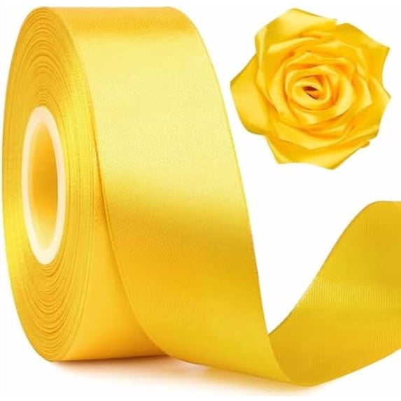 1-1/2 Inch Wide Yellow Satin Ribbon, 50 Yards Solid Polyester Fabric Ribbon for Roses Making, Easter, Gift Wrapping, Flower Bouquets, Wedding Decorations, Handmade Crafts