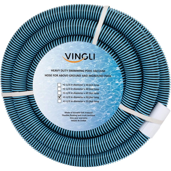 1-1/2 Inch x 50 Feet Blue Pool Vacuum Hose, Heavy Duty EVA Foam Plastic Swimming Pool Cleaner Hose, Flexible Kink-Resistant Replacement Hose for Inground and Above-Ground Manual Pool Vacuum Cleaning