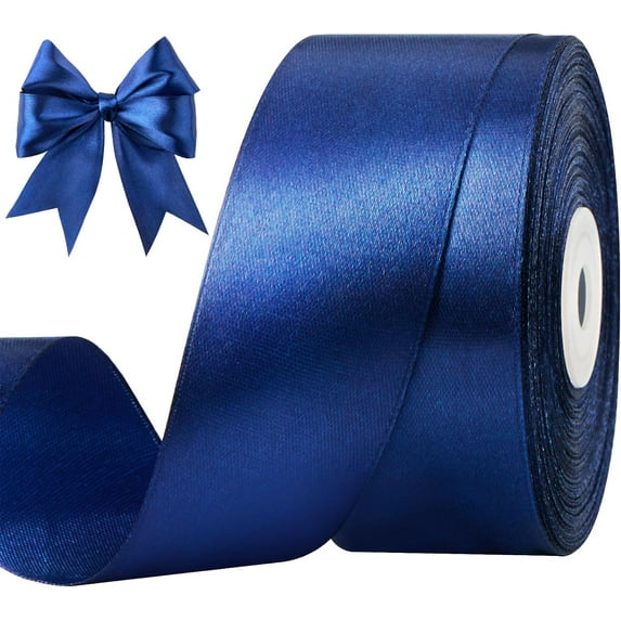 1-1/2 Inches 50 Yards Dark Blue Satin Ribbon, Solid Fabric Ribbon Roll ...