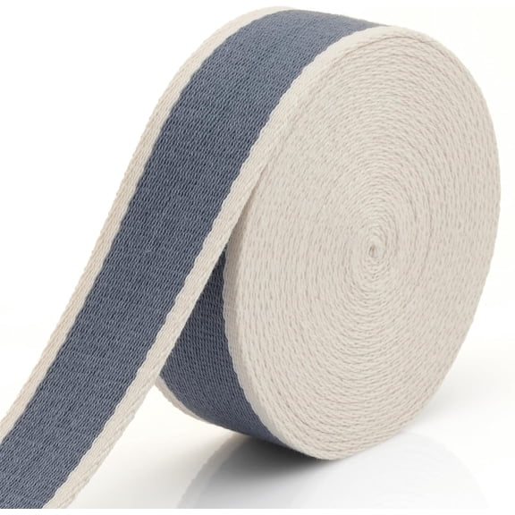 1 1/2 Inches Cotton Webbing Strap, Two Tone Heavy Webbing Straps for Arts and Crafts, Luxury Bag Strap (5 Yards, Blue-Ivory)