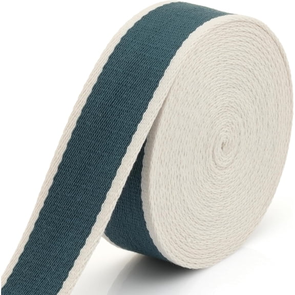 1 1/2 Inches Cotton Webbing Strap, Two Tone Heavy Webbing Straps for Arts and Crafts, Luxury Bag Strap (5 Yards, Ocean-Ivory)