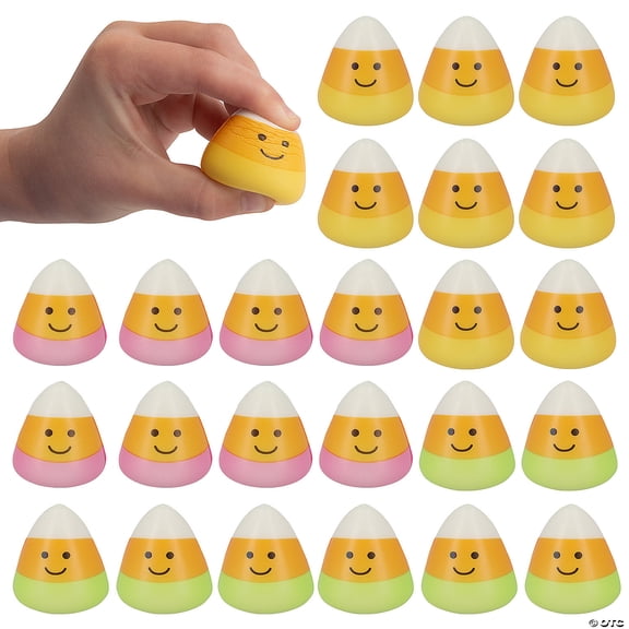 1 1/2" Mini Multicolor Halloween Smiling Candy Corn Foam Stress Toys 24 Pieces