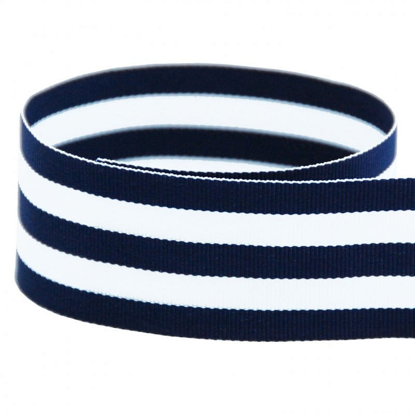 1-1/2" Navy & White Taffy Striped Grosgrain Ribbon - 50 Yards - USA Made