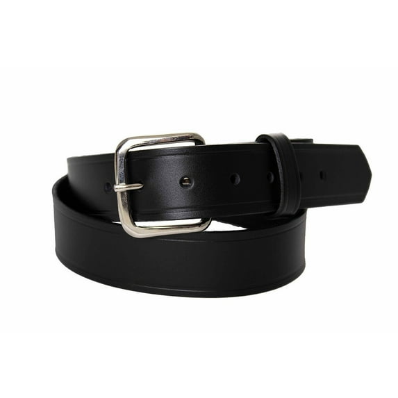 Boston Leather 1-1/2" Off-Duty Belt Plain Black, w/ Silver Buckle, Size 34