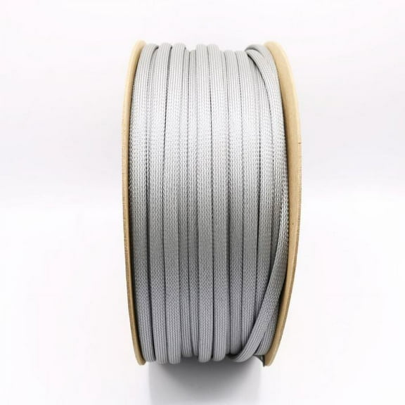 1-1/2" PET Braided expando PT sleeving (250 ft/spool) - Gray