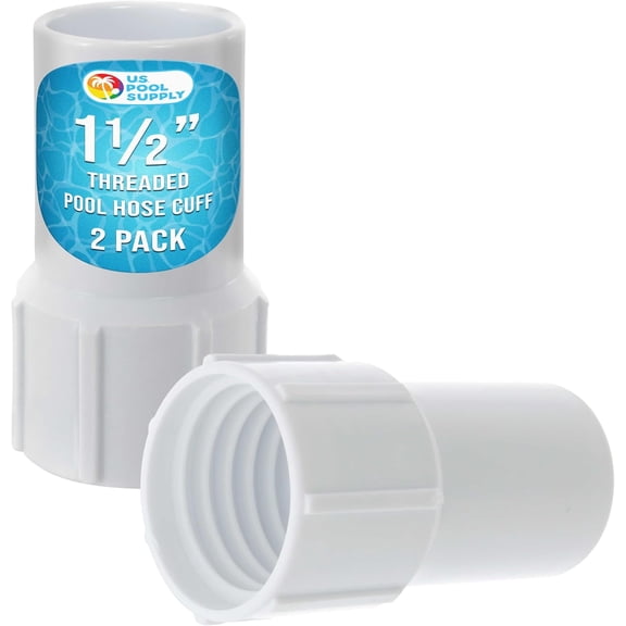1-1/2" Pool Hose Cuff, 2 Pack - Swimming Pool Replacement Cuff for Spiral-Wound Vacuum Hoses - Threaded Cuff, Durable ABS Plastic, Repair Hose Ends, Connect Vacuum Head, Skimmer Inlet