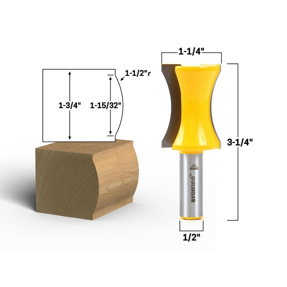 1-1/2" Radius Convex Convex Edge Router Bit - 1/2" Shank - Yonico 13132