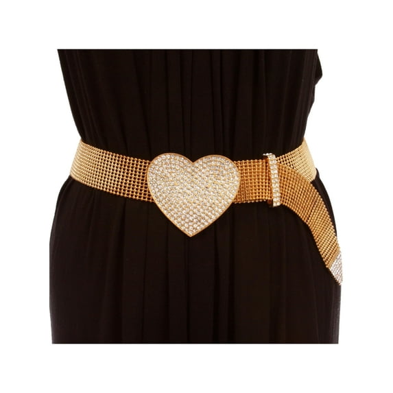 1 1/2" Rhinestone Encrusted Heart Mesh Metal Ball Chain Belt