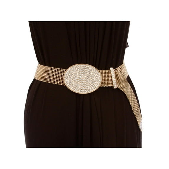 1 1/2" Rhinestone Encrusted Oval Metal Ball Chain Belt