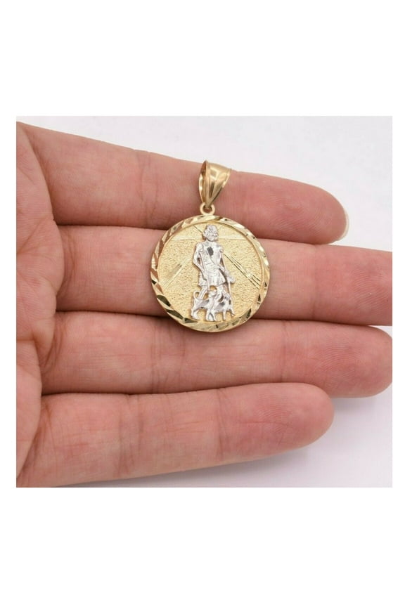 Diamond-Cut Round Walking Jesus Unisex Adult Pendant 10K Yellow White Gold,3.95 Gr Goldum NYC