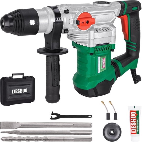 Deshuo 1-1/2 in Sds-Max Rotary Hammer, 12.5 Amp, 3 Functions, Vibration Control, Safety Clutch, with Bits and Case