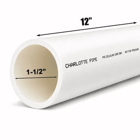 1-1/2" Diameter Schedule 40 DWV PVC Foam Core Pipe for Drain Waste Vent, 12" Length