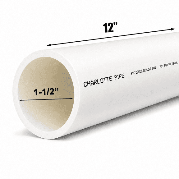 1-1/2" Diameter Schedule 40 DWV PVC Foam Core Pipe for Drain Waste Vent, 12" Length