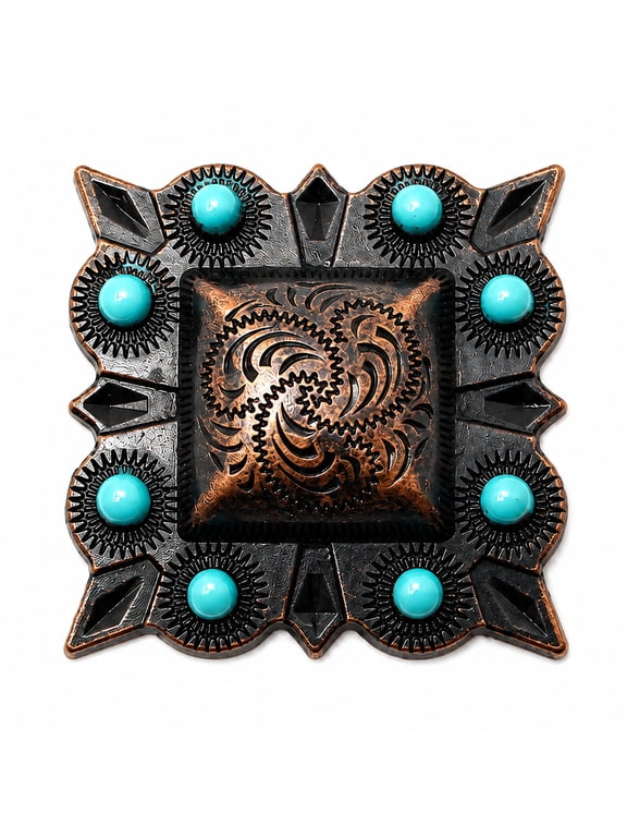 1" Set of 4 Copper Engraved Turquoise Tack Belt Bag Conchos Screw Back CO64