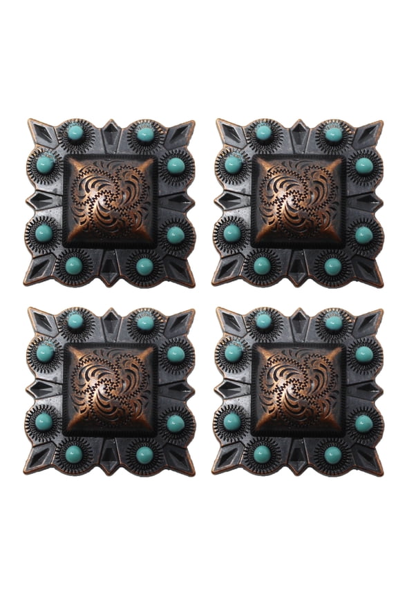 1" Set of 4 Copper Engraved Turquoise Tack Belt Bag Conchos Screw Back CO64