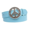 thumbnail image 1 of 1 1/2" Snap On Belt With Round Perforated Floral Engraving Peace Sign Belt Buckle, 1 of 2