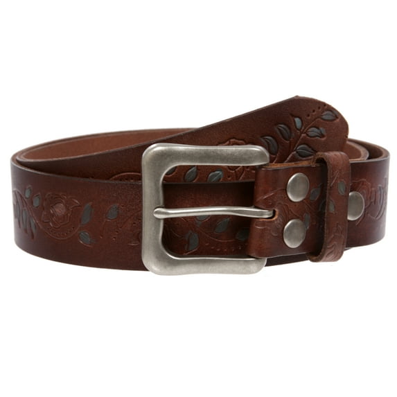 1 1/2" Snap On Floral Tree Engraving Oil Tanned Vintage Full Grain Leather Belt