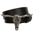 thumbnail image 1 of 1 1/2" Snap On Horn Bull Western Texas Cowboy Large Buckle With Cow High Full Top Grain Leather Plain Belt, 1 of 2