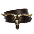 thumbnail image 1 of 1 1/2" Snap On Horn Bull Western Texas Cowboy Large Buckle With Cow High Full Top Grain Leather Plain Belt, 1 of 2