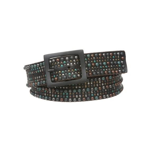1 1/2" Snap On Rectangular Tiny Multiple Turquoise Circle Studded Top Grain Leather Belt