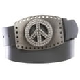 thumbnail image 1 of 1 1/2" Snap On Rhinestone Peace Symbol Love Sign Hollow Out Buckle With Leather Belt, 1 of 2